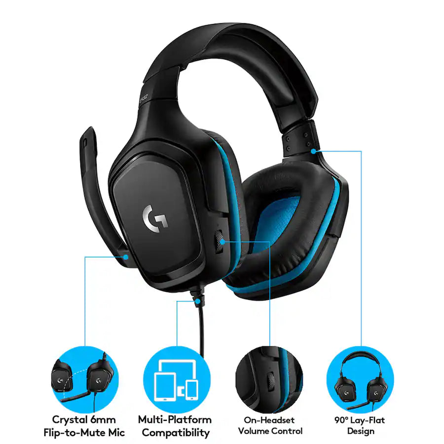 Logitech G432 Cuffie da gioco con cavo, audio surround 7.1