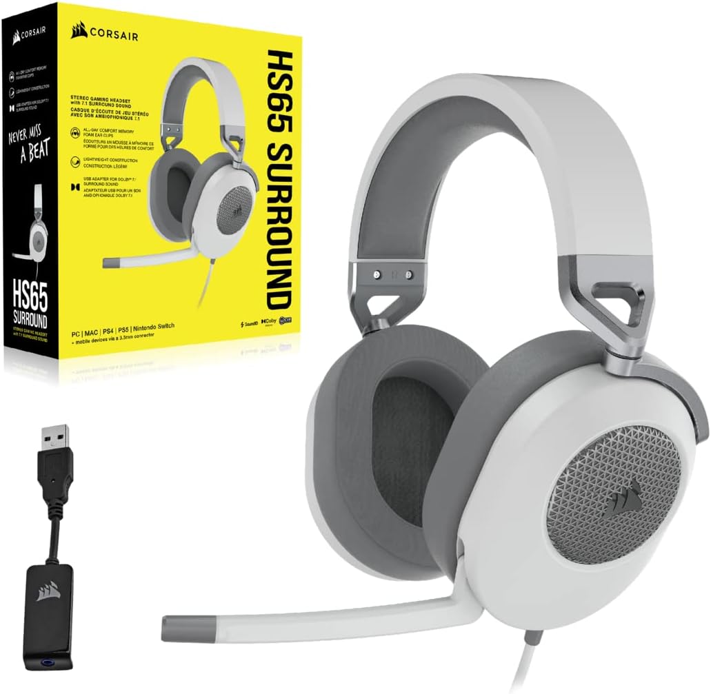 Corsair Cuffie da gioco con cavo HS65 SURROUND — Bianco